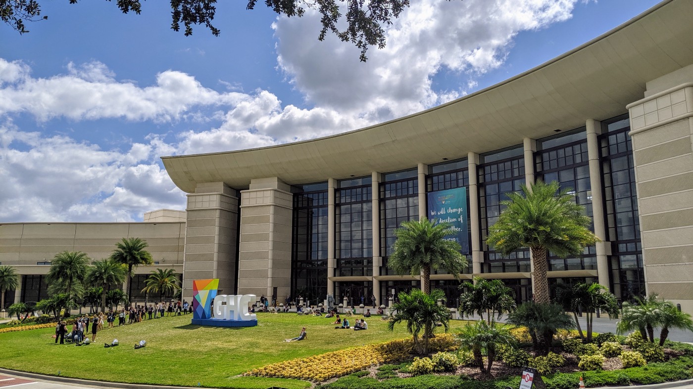 Conference center with GHC sign on the front lawn